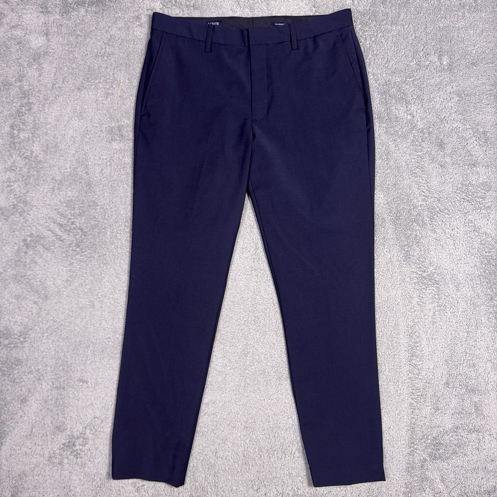 J.Crew Thompson Tapered Dress Pants Mens 32x30 Navy Blue Wool Stretch Chino - Picture 1 of 14
